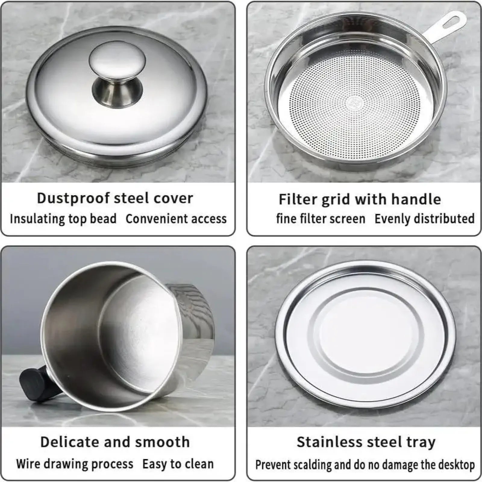 Modern Stainless Steel Oil Dispenser with Tray and Lid, Includes Filter - Versatile Bacon Grease Container and Cooking Oil Can for Kitchen Use