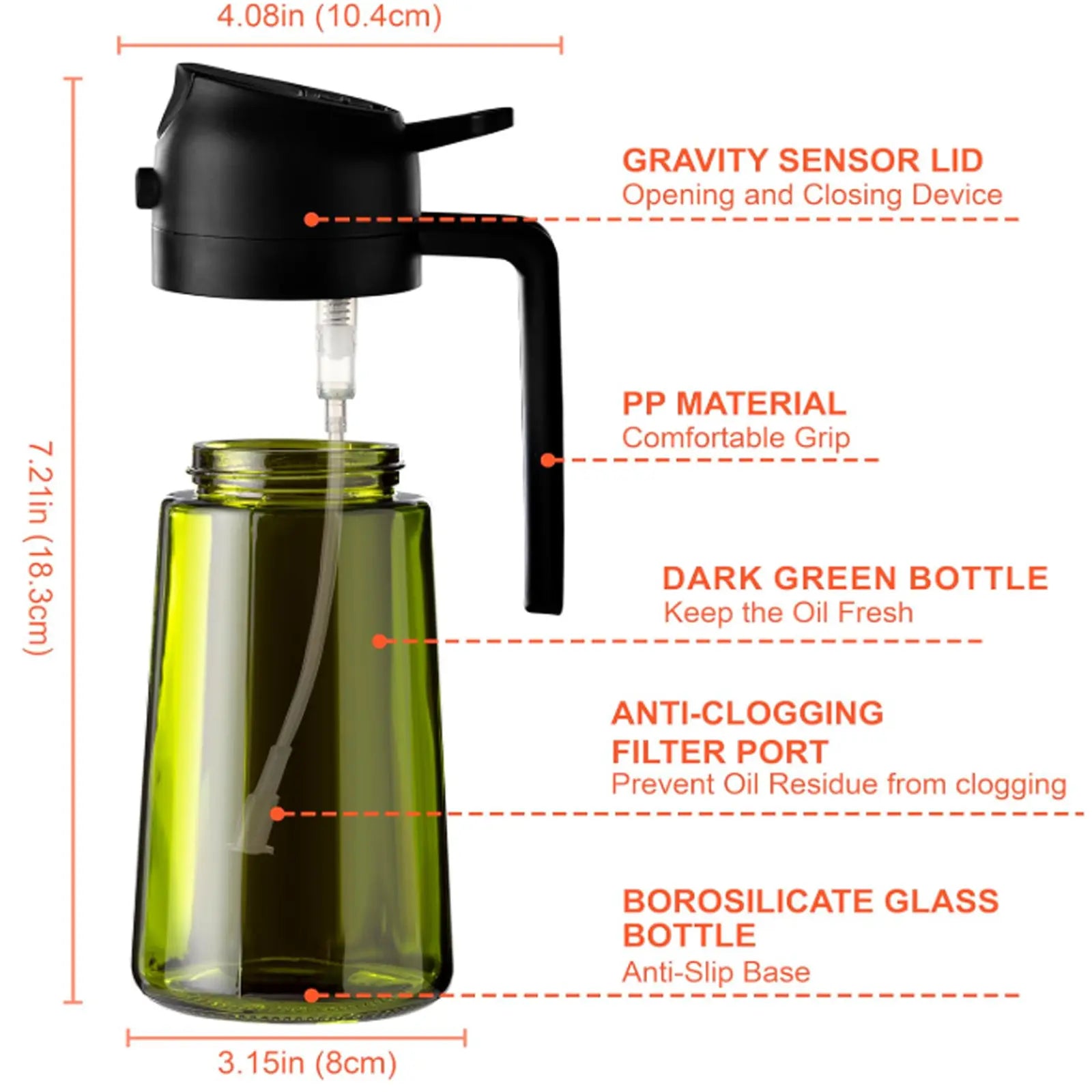 DGAPHRO Cooking Oil Container, 16Oz Light-Blocking Tinted Bpa-Free Glass Sprayer with 2-In-1 Dual Dispensing for Air Fryer & Healthier Cooking (Black), Precision Spray Nozzle, Preserve Freshness, Glass Olive Oil Sprayer, Oil Mister Spray Bottle for Cookin