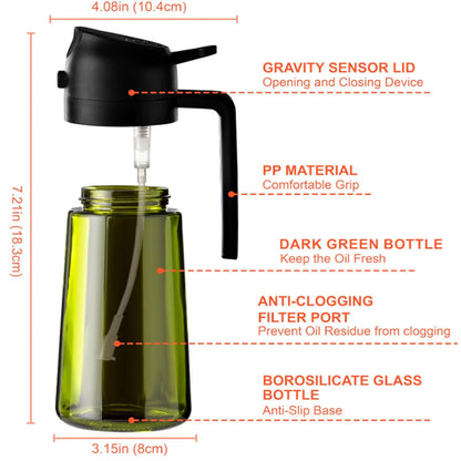 DGAPHRO Cooking Oil Container, 16Oz Light-Blocking Tinted Bpa-Free Glass Sprayer with 2-In-1 Dual Dispensing for Air Fryer & Healthier Cooking (Black), Precision Spray Nozzle, Preserve Freshness, Glass Olive Oil Sprayer, Oil Mister Spray Bottle for Cookin