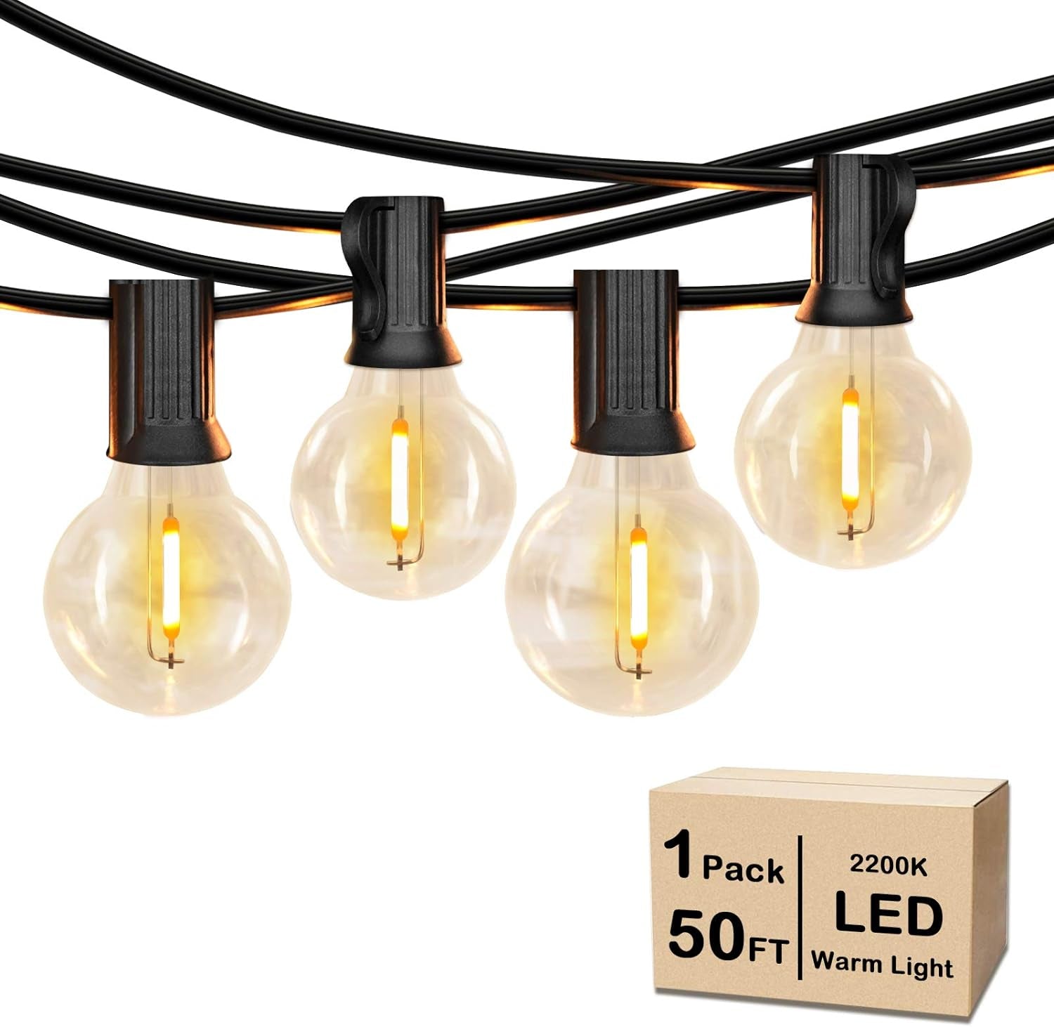 50FT LED G40 Globe String Lights with 50+2 Dimmable Edison Bulbs | Shatterproof Outdoor Patio String Lights, Backyard Hanging Bistro Light Waterproof for Balcony Party Wedding Market Cafe