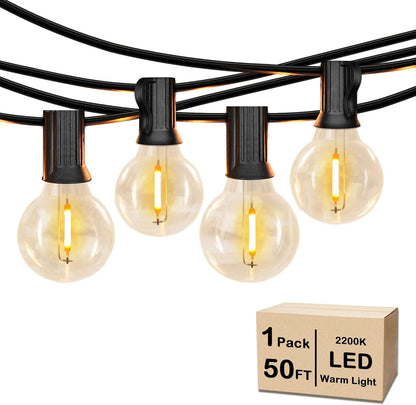 50FT LED G40 Globe String Lights with 50+2 Dimmable Edison Bulbs | Shatterproof Outdoor Patio String Lights, Backyard Hanging Bistro Light Waterproof for Balcony Party Wedding Market Cafe