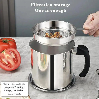 Modern Stainless Steel Oil Dispenser with Tray and Lid, Includes Filter - Versatile Bacon Grease Container and Cooking Oil Can for Kitchen Use