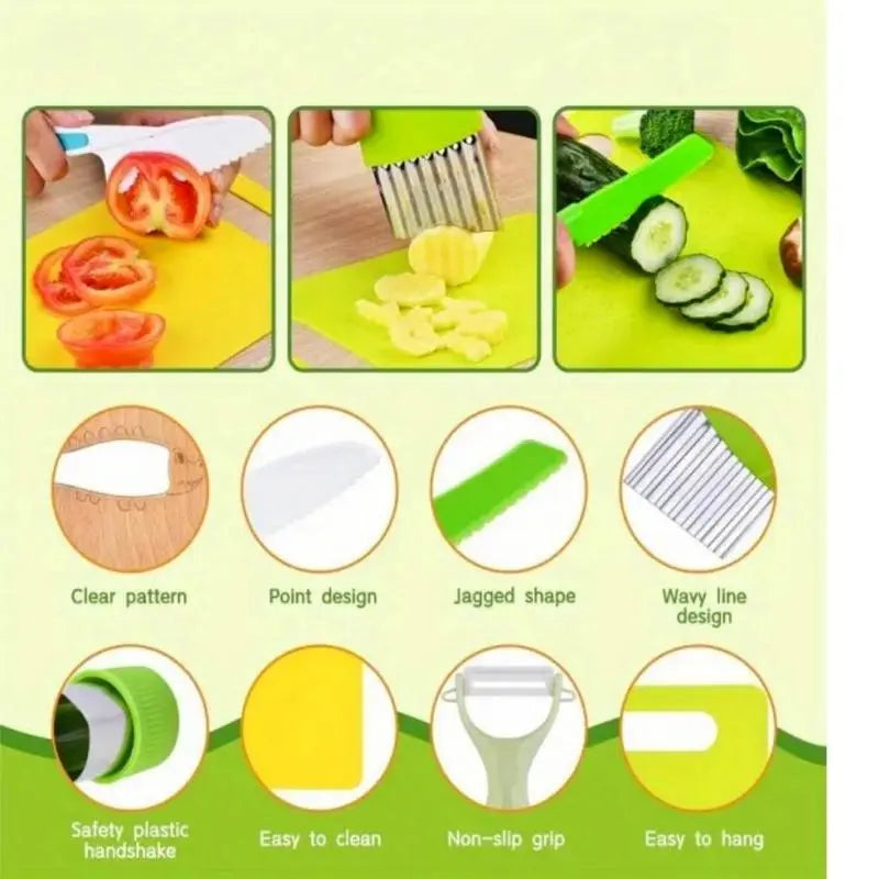32-Piece Montessori Toddler Kitchen Knife Set - Safe Cooking Utensils for Ages 5-10, Complete Kitchen Gadgets and Sandwich Cutters, Practical Cooking Tools for Children, Perfect Holiday Gift for Boys and Girls