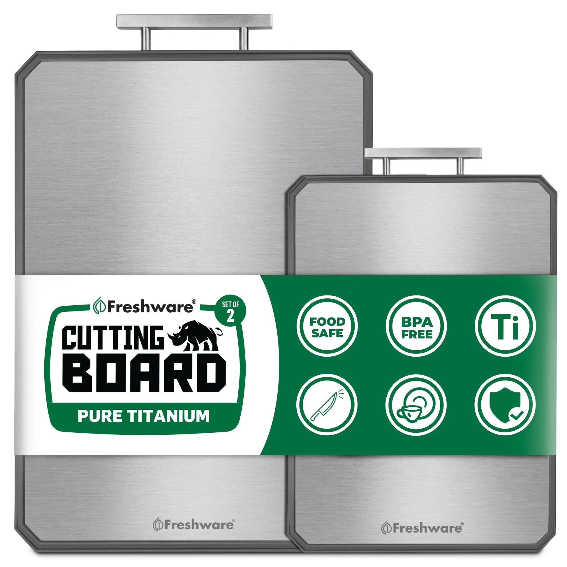 FRESHWARE Durable Rectangular Chopping Board Set - 2-Piece Double-Sided Wheat Straw Boards, Dishwasher Safe, Medium (12.1”x8.3”) & Large (16.2”x11”) for Meat Preparation