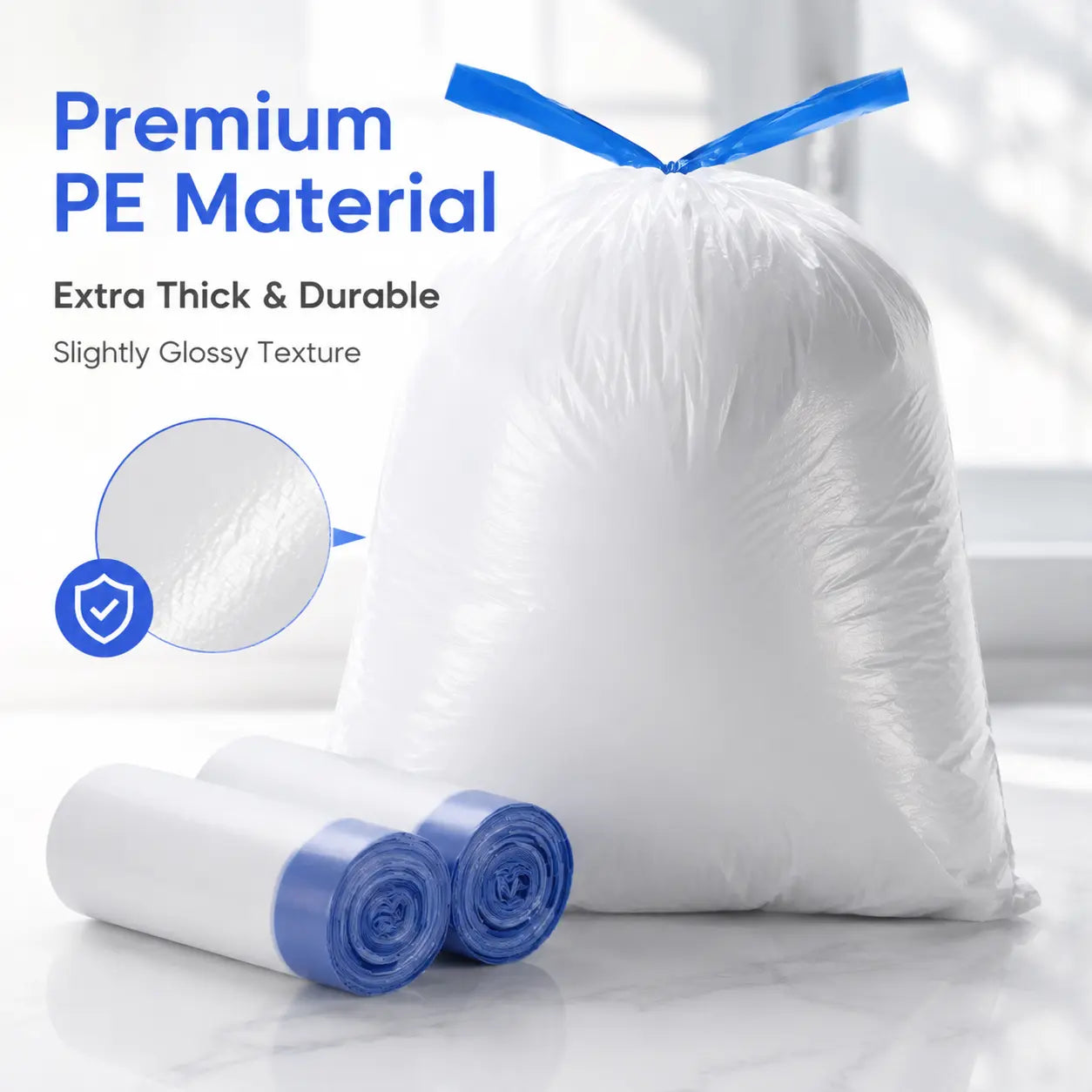 4-Gal Medium Drawstring Trash Bags, Thick Stretchy Leak-Proof Polyethylene Garbage Bags for Home & Office Trash Cans, 50-Count Pack