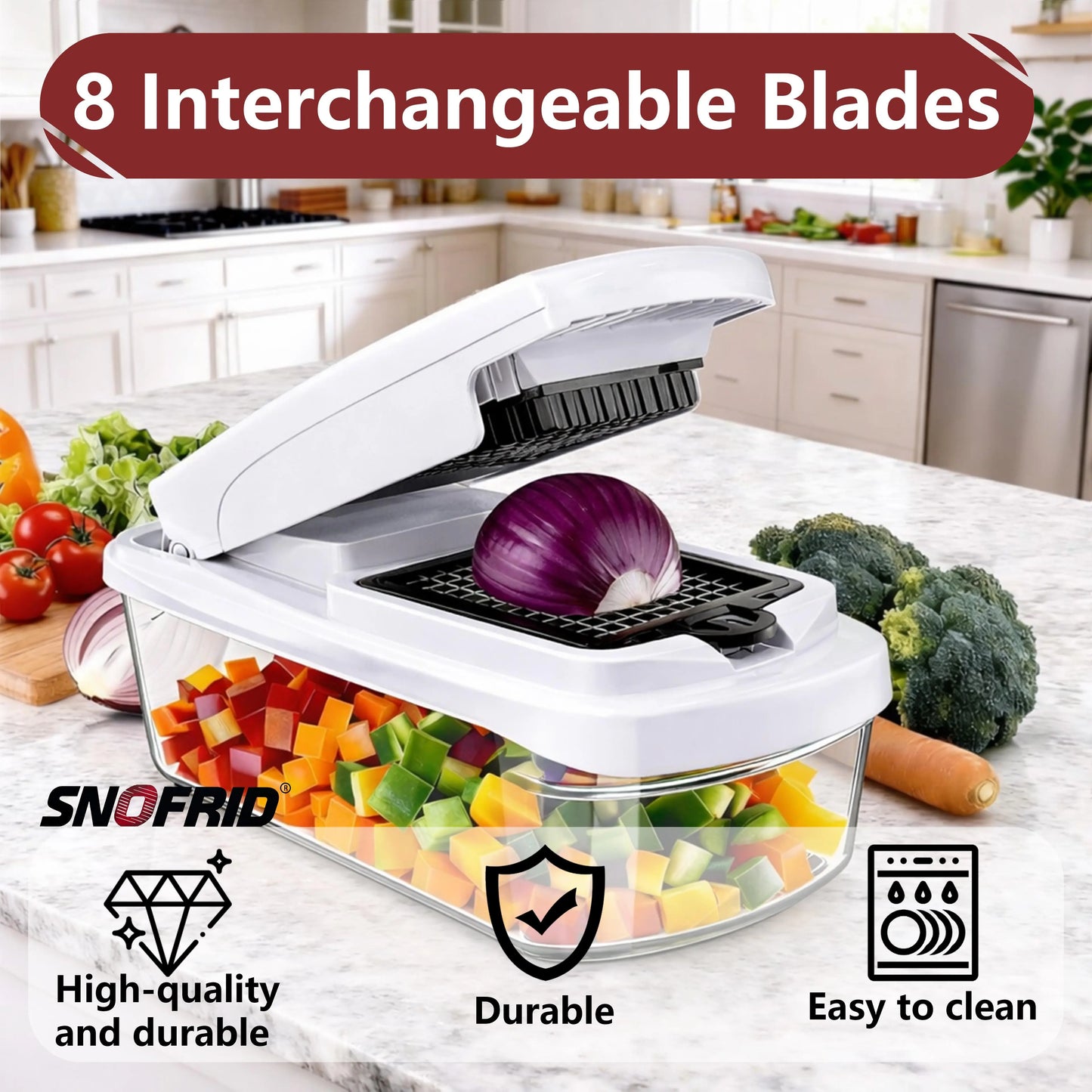 【Dealsforyoudays】Snofrid Vegetable Chopper,15-In-1 Multifunctional Food Chopper,Professional Onion Chopper with 8 Blades,Vegetable Cutter with Container for Salad,Potato,Carrot,And Garlic; Essential Kitchen Tool