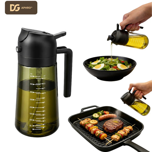DGAPHRO Cooking Oil Container, 16Oz Light-Blocking Tinted Bpa-Free Glass Sprayer with 2-In-1 Dual Dispensing for Air Fryer & Healthier Cooking (Black), Precision Spray Nozzle, Preserve Freshness, Glass Olive Oil Sprayer, Oil Mister Spray Bottle for Cookin