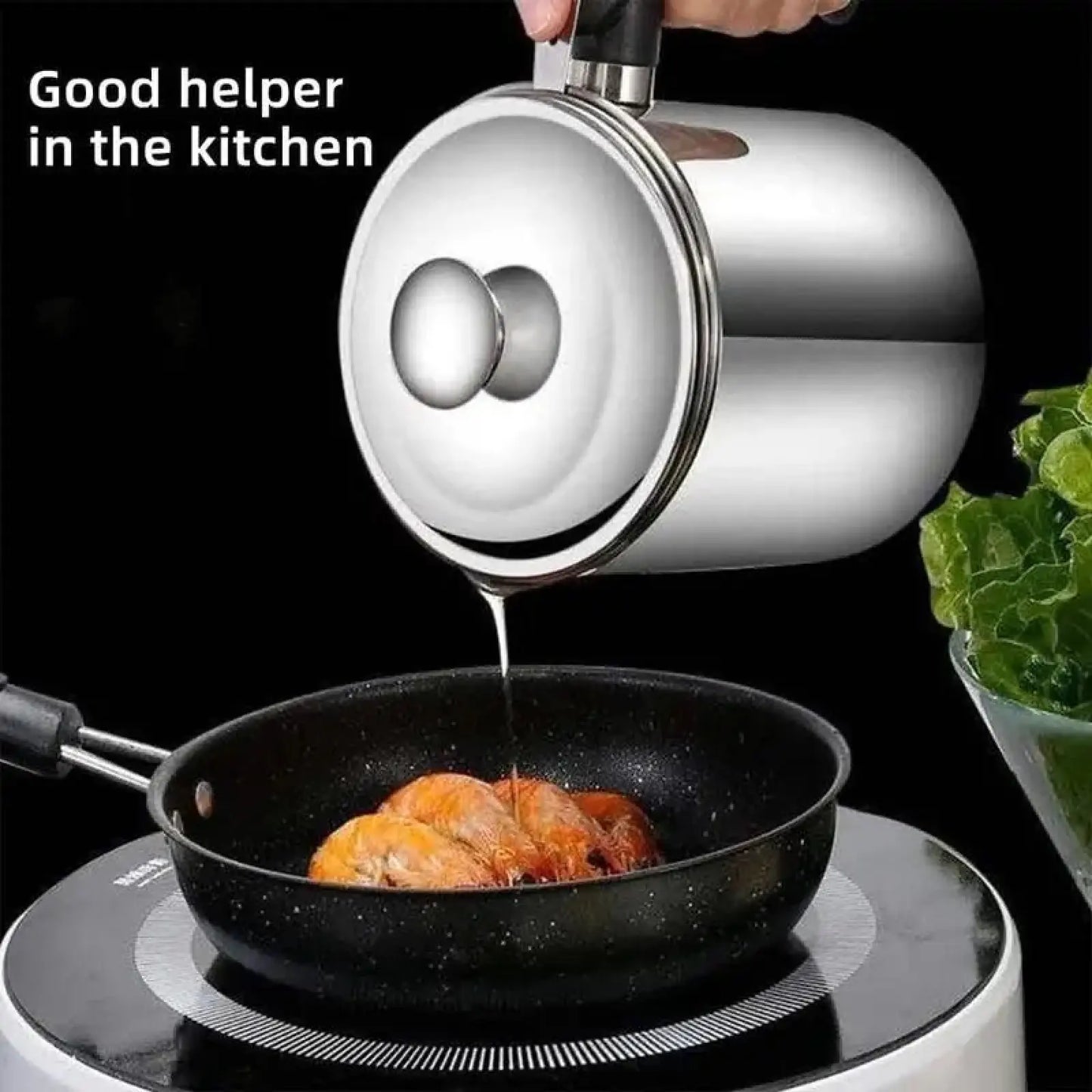 Modern Stainless Steel Oil Dispenser with Tray and Lid, Includes Filter - Versatile Bacon Grease Container and Cooking Oil Can for Kitchen Use