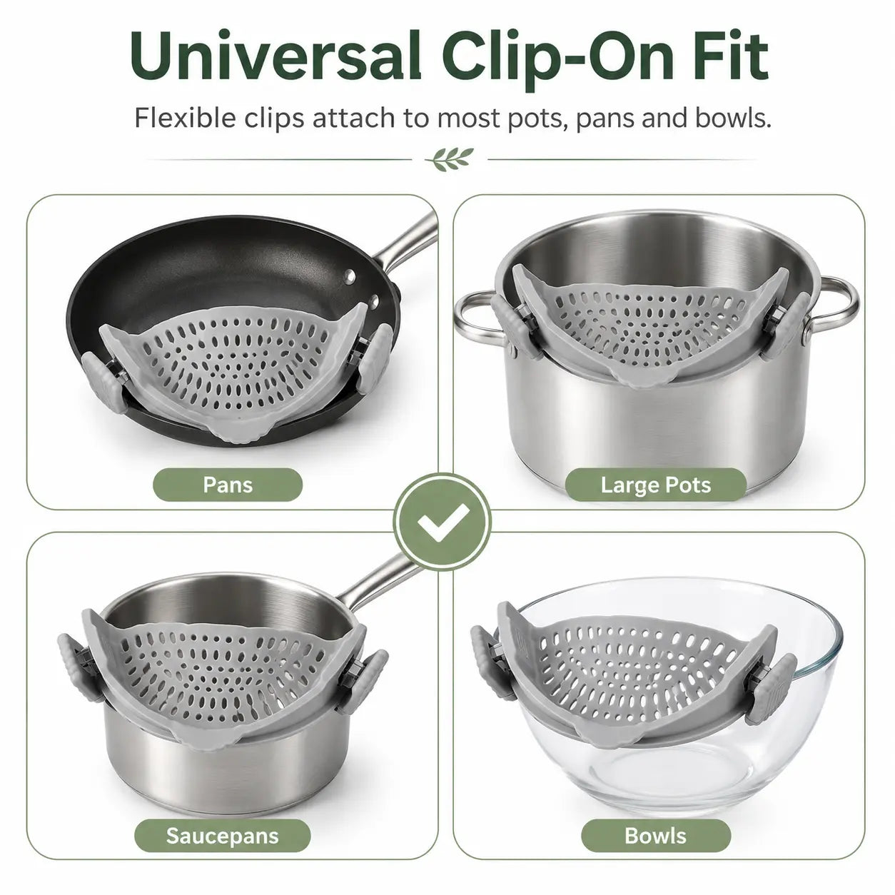 Silicone Clip-On Colander Pot Strainer for Pots Pans Bowls, Pasta Vegetable Clip-On Drainer Kitchen Strainer Tools