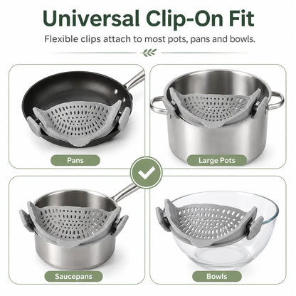 Silicone Clip-On Colander Pot Strainer for Pots Pans Bowls, Pasta Vegetable Clip-On Drainer Kitchen Strainer Tools
