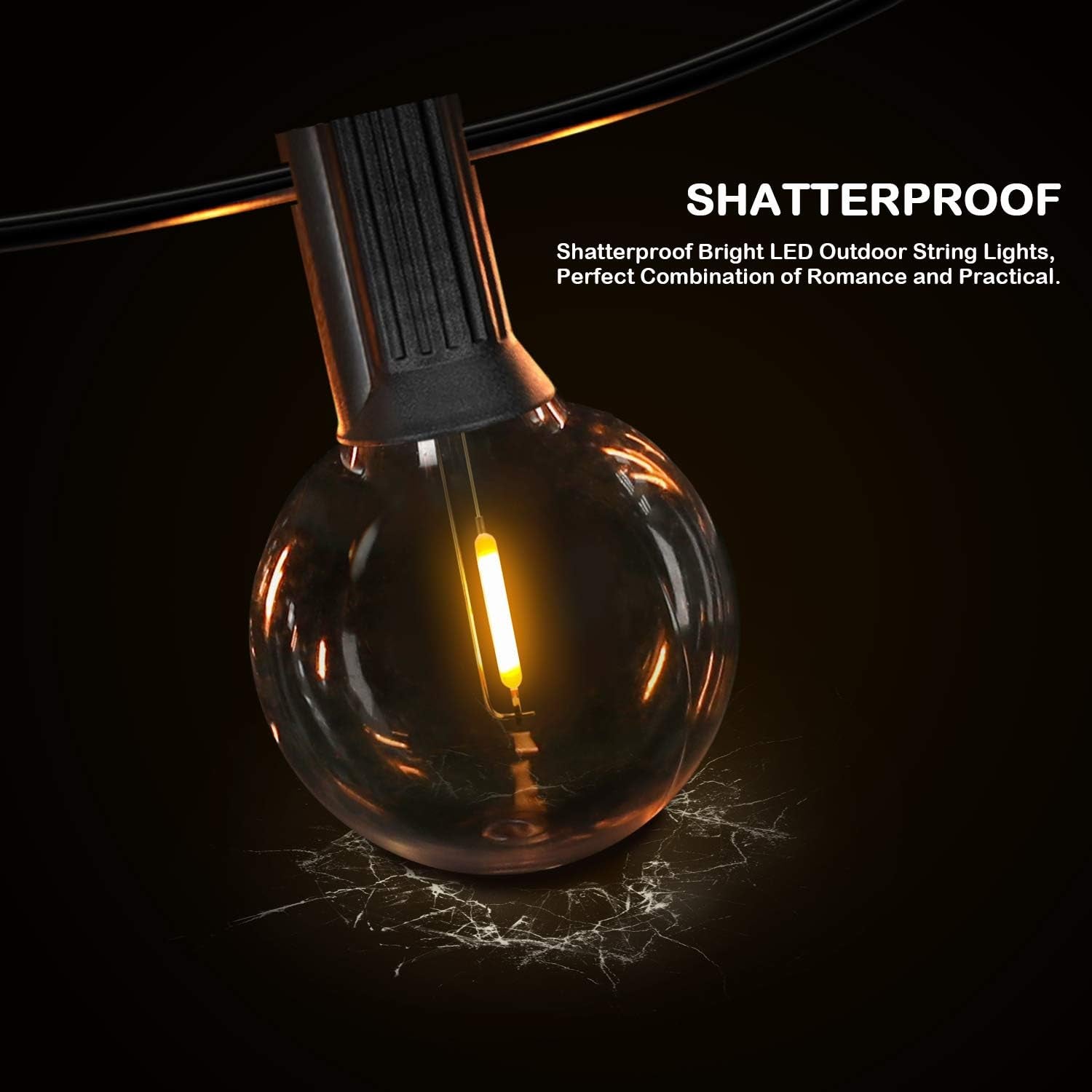 50FT LED G40 Globe String Lights with 50+2 Dimmable Edison Bulbs | Shatterproof Outdoor Patio String Lights, Backyard Hanging Bistro Light Waterproof for Balcony Party Wedding Market Cafe