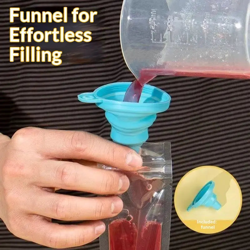 100-Pack Value Disposable Popsicle Mold Bags - Leakproof Zip-Seal Freezer Tubes with Silicone Funnel, Kitchen Utensil for Freezing Juice, Freezer Safe Lolly & Ice Cream Moulds