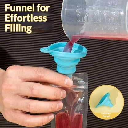 100-Pack Value Disposable Popsicle Mold Bags - Leakproof Zip-Seal Freezer Tubes with Silicone Funnel, Kitchen Utensil for Freezing Juice, Freezer Safe Lolly & Ice Cream Moulds