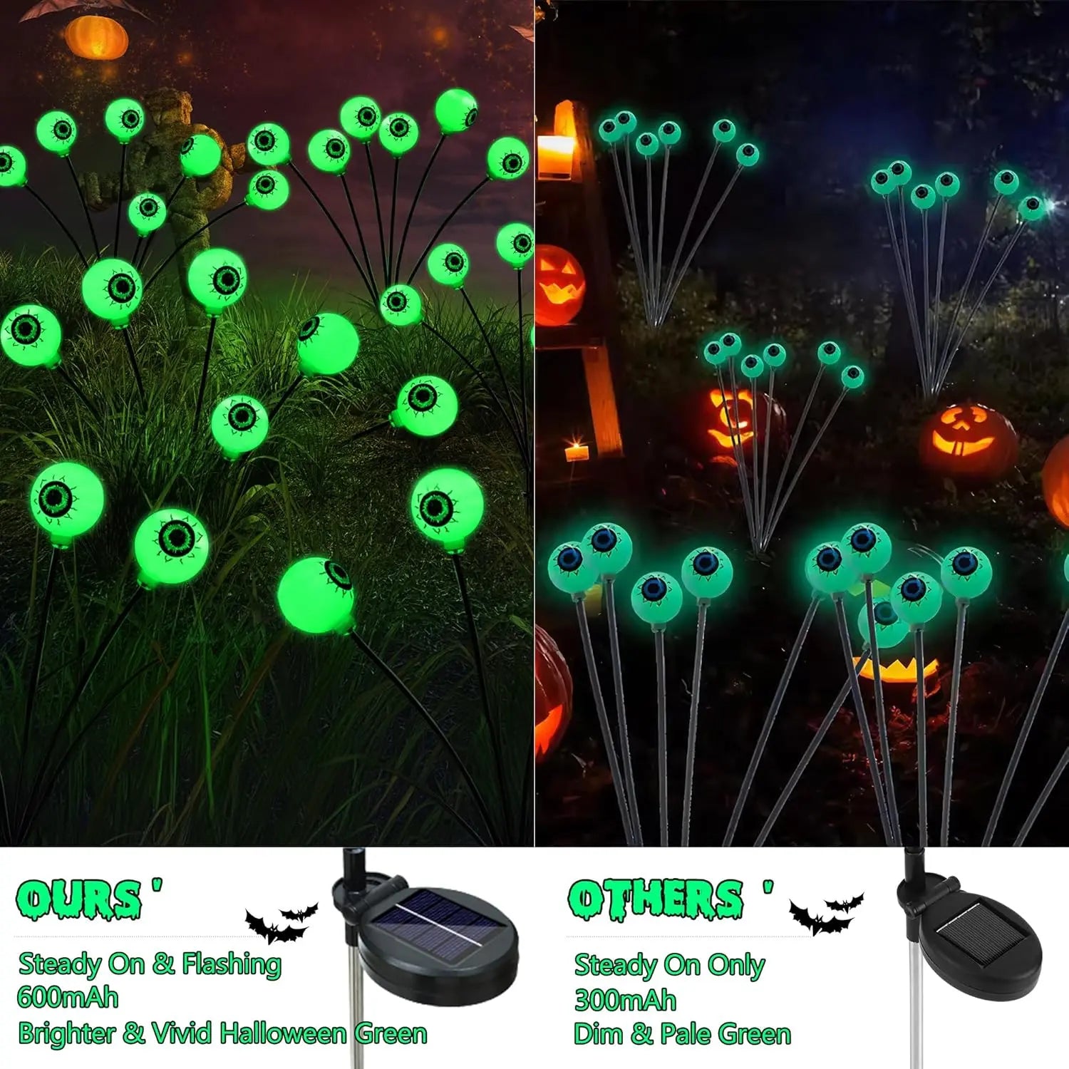 Brizlabs Solar Halloween Lights, 2 Pack 12 LED 2 Modes Halloween Eyeball Lights, Outdoor Pathway Light, Swaying Eye Firefly Walkway Lighting, Green Solar Lighting for Path Yard Garden Lawn,Dorm Essentials,Home Decor,Home Essentials,Camping Essentials