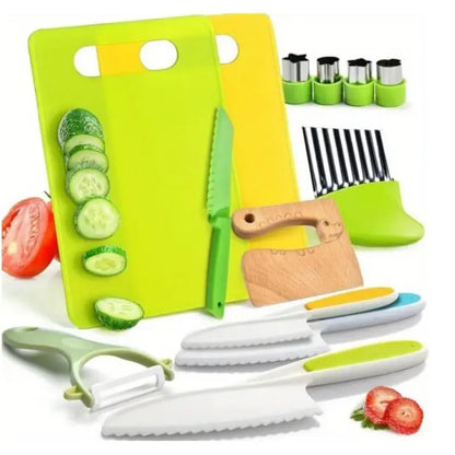 32-Piece Montessori Toddler Kitchen Knife Set - Safe Cooking Utensils for Ages 5-10, Complete Kitchen Gadgets and Sandwich Cutters, Practical Cooking Tools for Children, Perfect Holiday Gift for Boys and Girls