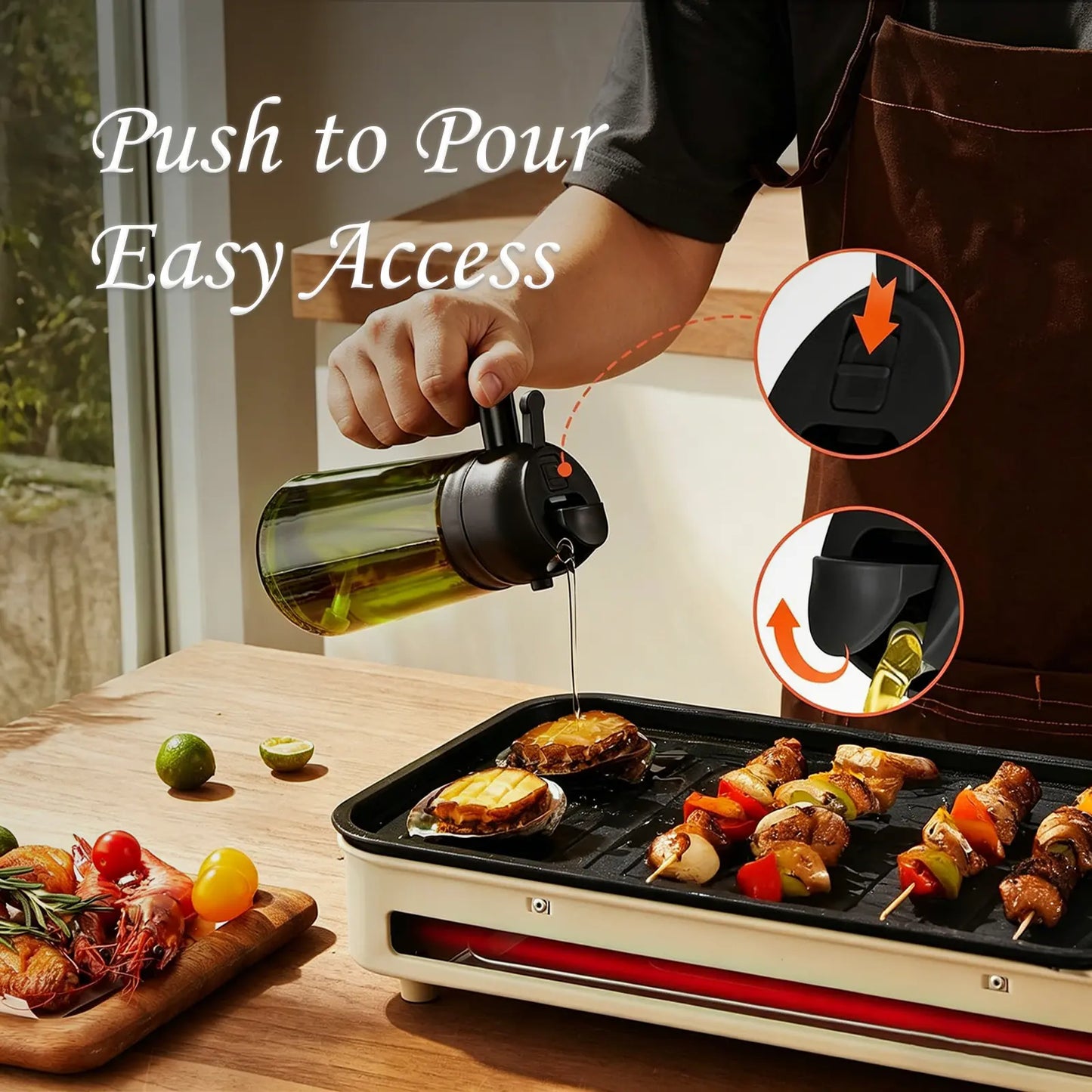 DGAPHRO Cooking Oil Container, 16Oz Light-Blocking Tinted Bpa-Free Glass Sprayer with 2-In-1 Dual Dispensing for Air Fryer & Healthier Cooking (Black), Precision Spray Nozzle, Preserve Freshness, Glass Olive Oil Sprayer, Oil Mister Spray Bottle for Cookin