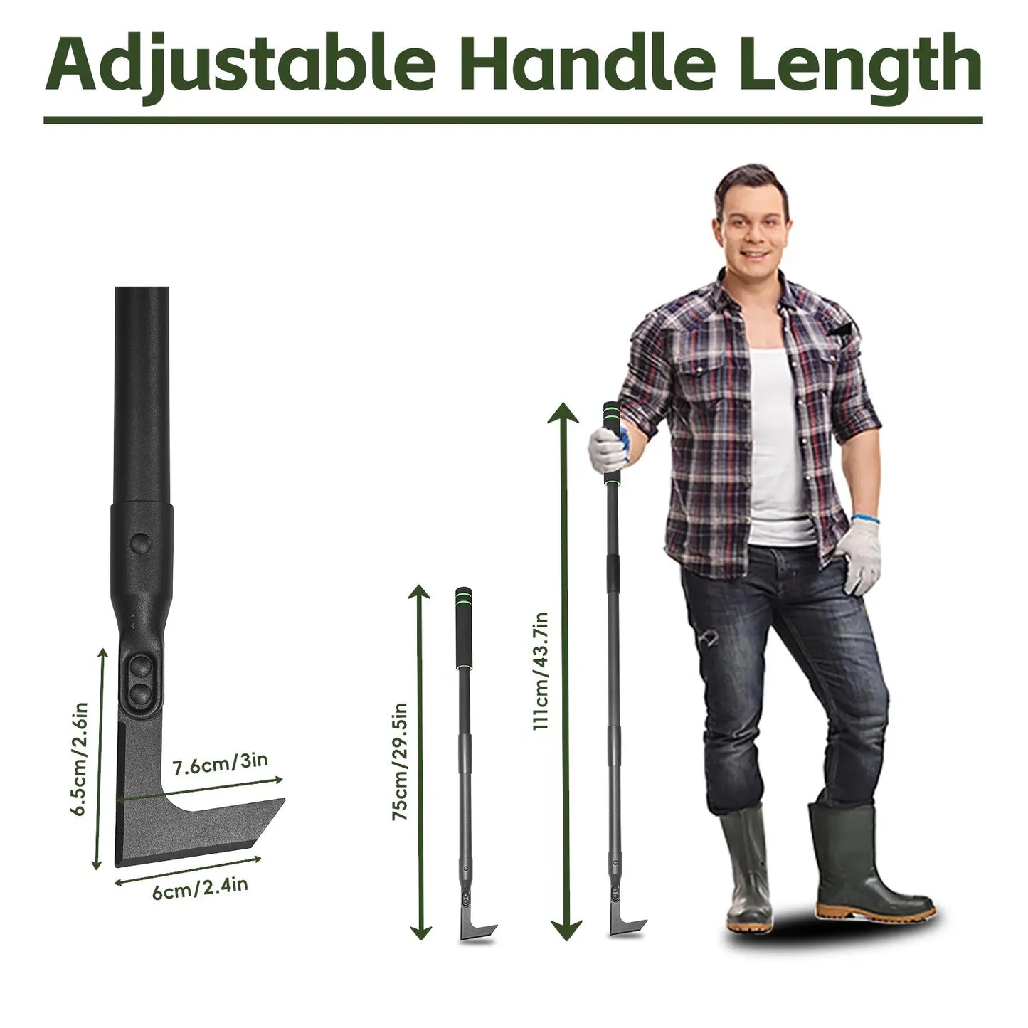 43.7" Crack Weeder, Long Handle Adjustable Length Weed Puller & Remover, Durable Manual Crevice Weeding Tool for Sidewalk, Paver, Wall Gaps, Lawn & Deck Boards, Durable Gardening Tools