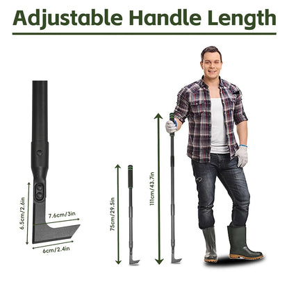 43.7" Crack Weeder, Long Handle Adjustable Length Weed Puller & Remover, Durable Manual Crevice Weeding Tool for Sidewalk, Paver, Wall Gaps, Lawn & Deck Boards, Durable Gardening Tools