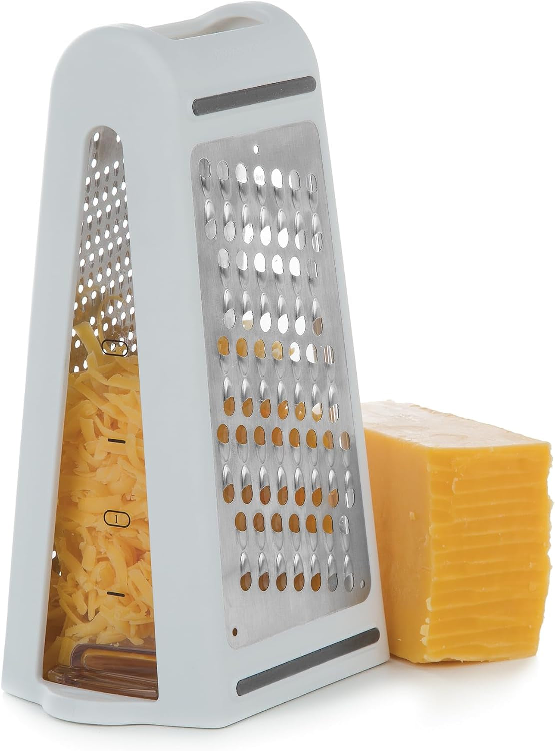 Prepsolutions 2-Way Grate & Measure Fine and Medium Grater, 2-Cup Capacity | Multi-Function Grater for Shredding, Slicing, and Measuring with Built-In Measurement Container, Dishwasher Safe