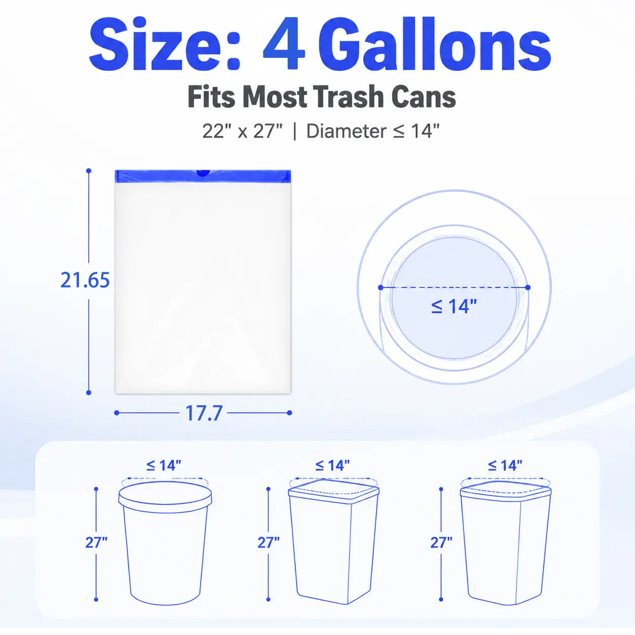 4-Gal Medium Drawstring Trash Bags, Thick Stretchy Leak-Proof Polyethylene Garbage Bags for Home & Office Trash Cans, 50-Count Pack