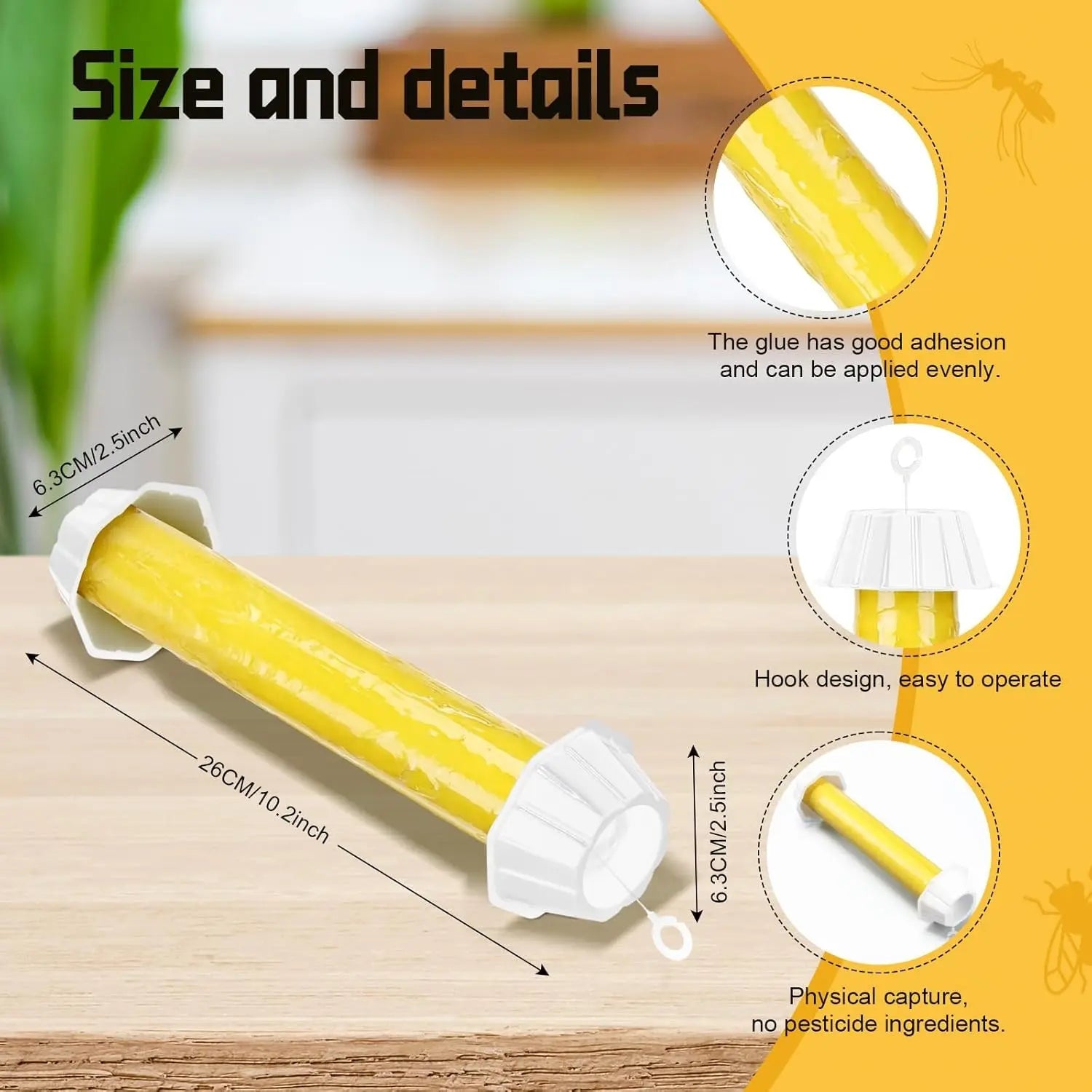 3-Pack Ultra-Adhesive Hanging Fly Traps, Garden Orchard Pest Control Sticks, Indoor Outdoor Use, Effective Fruit Fly Management