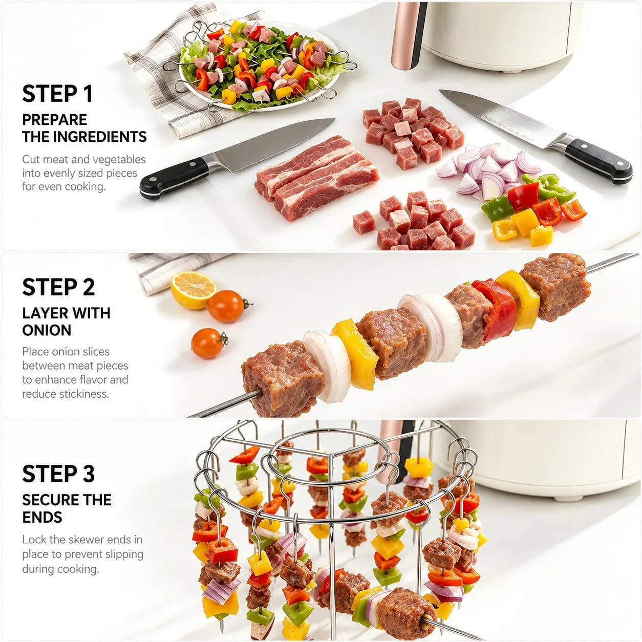 2 Counts Air Fryer Skewer Rack, round Grill with Stainless Steel, Flat Edges