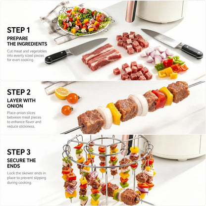 2 Counts Air Fryer Skewer Rack, round Grill with Stainless Steel, Flat Edges