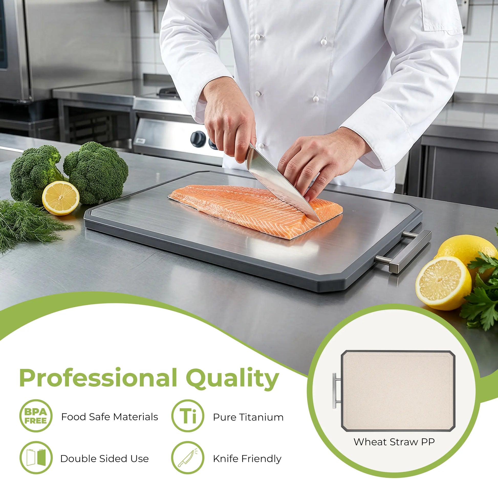 FRESHWARE Durable Rectangular Chopping Board Set - 2-Piece Double-Sided Wheat Straw Boards, Dishwasher Safe, Medium (12.1”x8.3”) & Large (16.2”x11”) for Meat Preparation