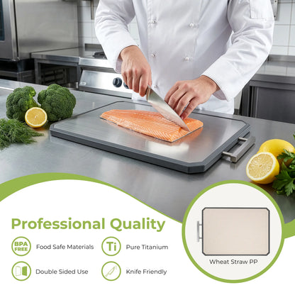 FRESHWARE Durable Rectangular Chopping Board Set - 2-Piece Double-Sided Wheat Straw Boards, Dishwasher Safe, Medium (12.1”x8.3”) & Large (16.2”x11”) for Meat Preparation