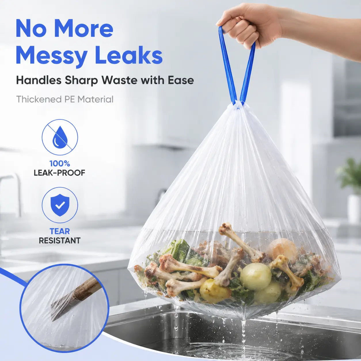4-Gal Medium Drawstring Trash Bags, Thick Stretchy Leak-Proof Polyethylene Garbage Bags for Home & Office Trash Cans, 50-Count Pack