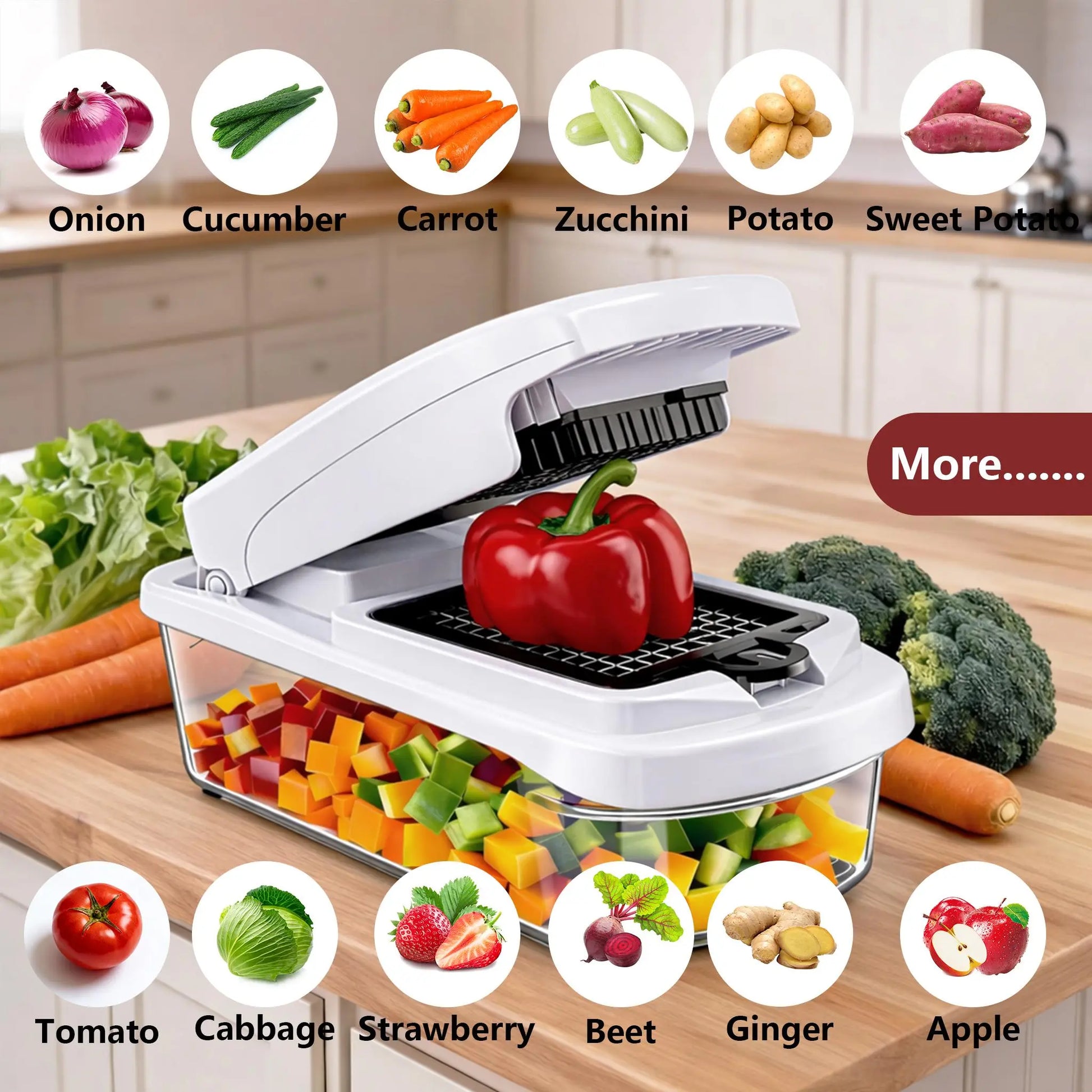 【Dealsforyoudays】Snofrid Vegetable Chopper,15-In-1 Multifunctional Food Chopper,Professional Onion Chopper with 8 Blades,Vegetable Cutter with Container for Salad,Potato,Carrot,And Garlic; Essential Kitchen Tool