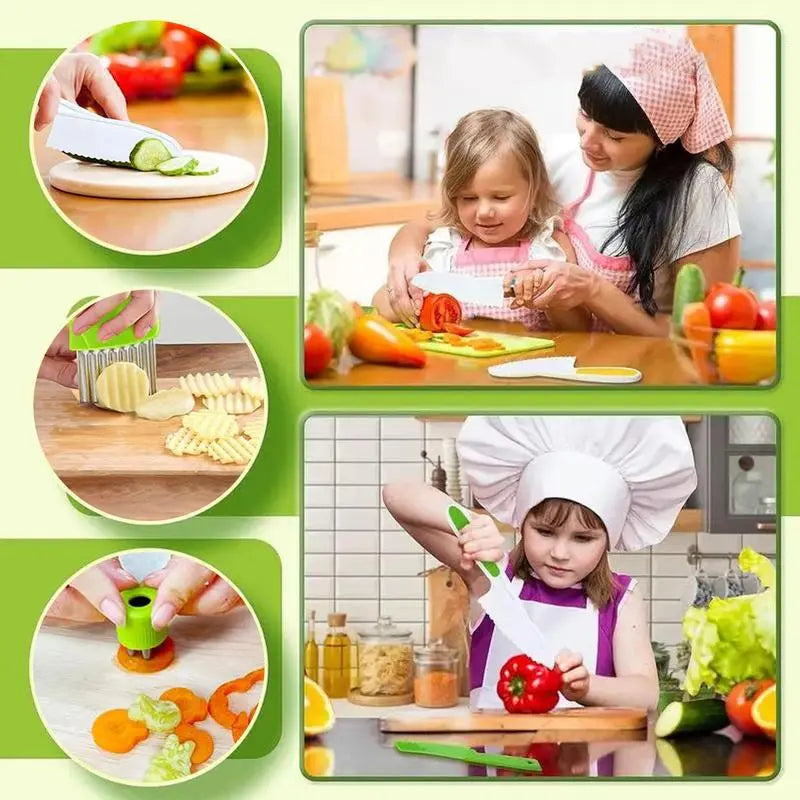 32-Piece Montessori Toddler Kitchen Knife Set - Safe Cooking Utensils for Ages 5-10, Complete Kitchen Gadgets and Sandwich Cutters, Practical Cooking Tools for Children, Perfect Holiday Gift for Boys and Girls