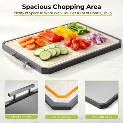 FRESHWARE Durable Rectangular Chopping Board Set - 2-Piece Double-Sided Wheat Straw Boards, Dishwasher Safe, Medium (12.1”x8.3”) & Large (16.2”x11”) for Meat Preparation