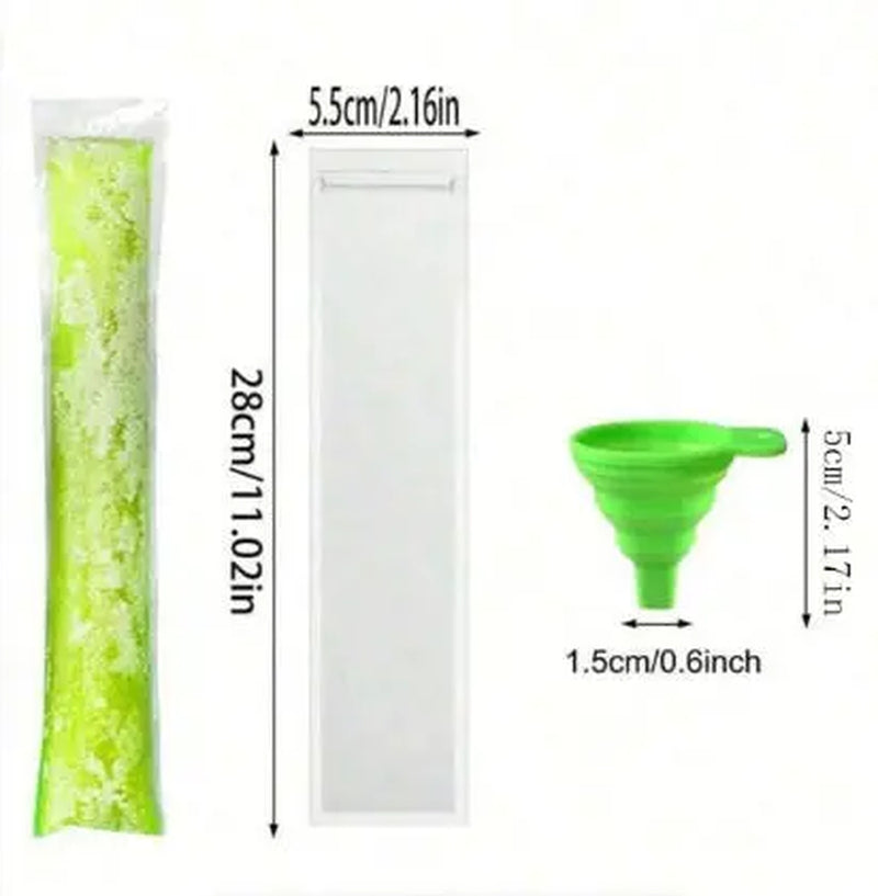 100-Pack Value Disposable Popsicle Mold Bags - Leakproof Zip-Seal Freezer Tubes with Silicone Funnel, Kitchen Utensil for Freezing Juice, Freezer Safe Lolly & Ice Cream Moulds