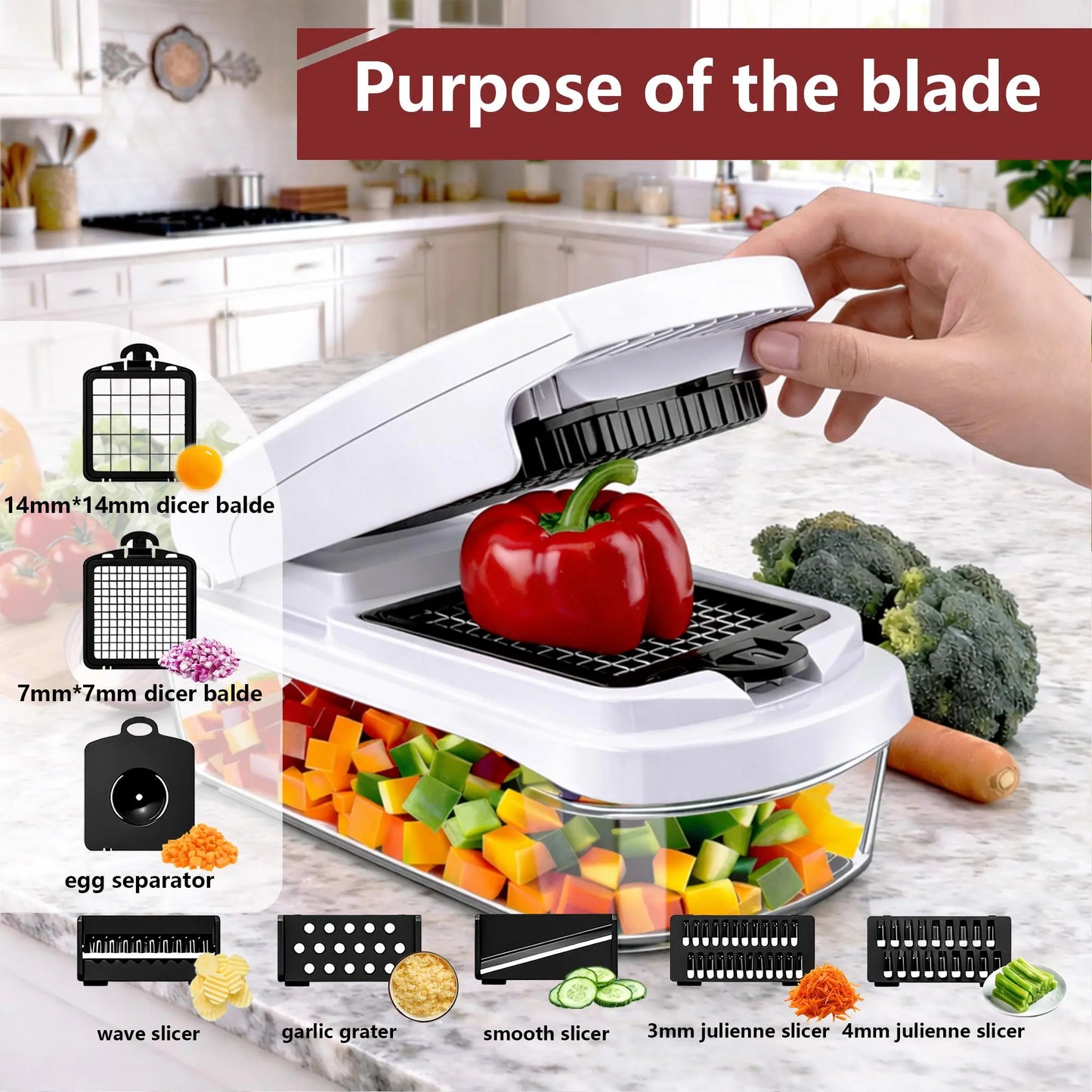 【Dealsforyoudays】Snofrid Vegetable Chopper,15-In-1 Multifunctional Food Chopper,Professional Onion Chopper with 8 Blades,Vegetable Cutter with Container for Salad,Potato,Carrot,And Garlic; Essential Kitchen Tool