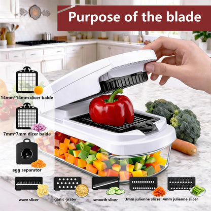 【Dealsforyoudays】Snofrid Vegetable Chopper,15-In-1 Multifunctional Food Chopper,Professional Onion Chopper with 8 Blades,Vegetable Cutter with Container for Salad,Potato,Carrot,And Garlic; Essential Kitchen Tool
