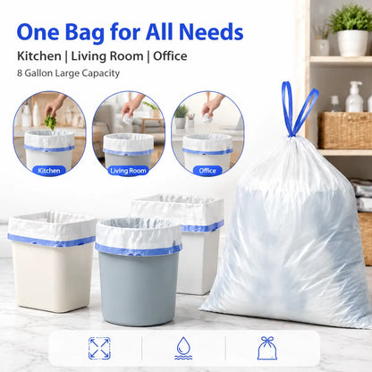 4-Gal Medium Drawstring Trash Bags, Thick Stretchy Leak-Proof Polyethylene Garbage Bags for Home & Office Trash Cans, 50-Count Pack
