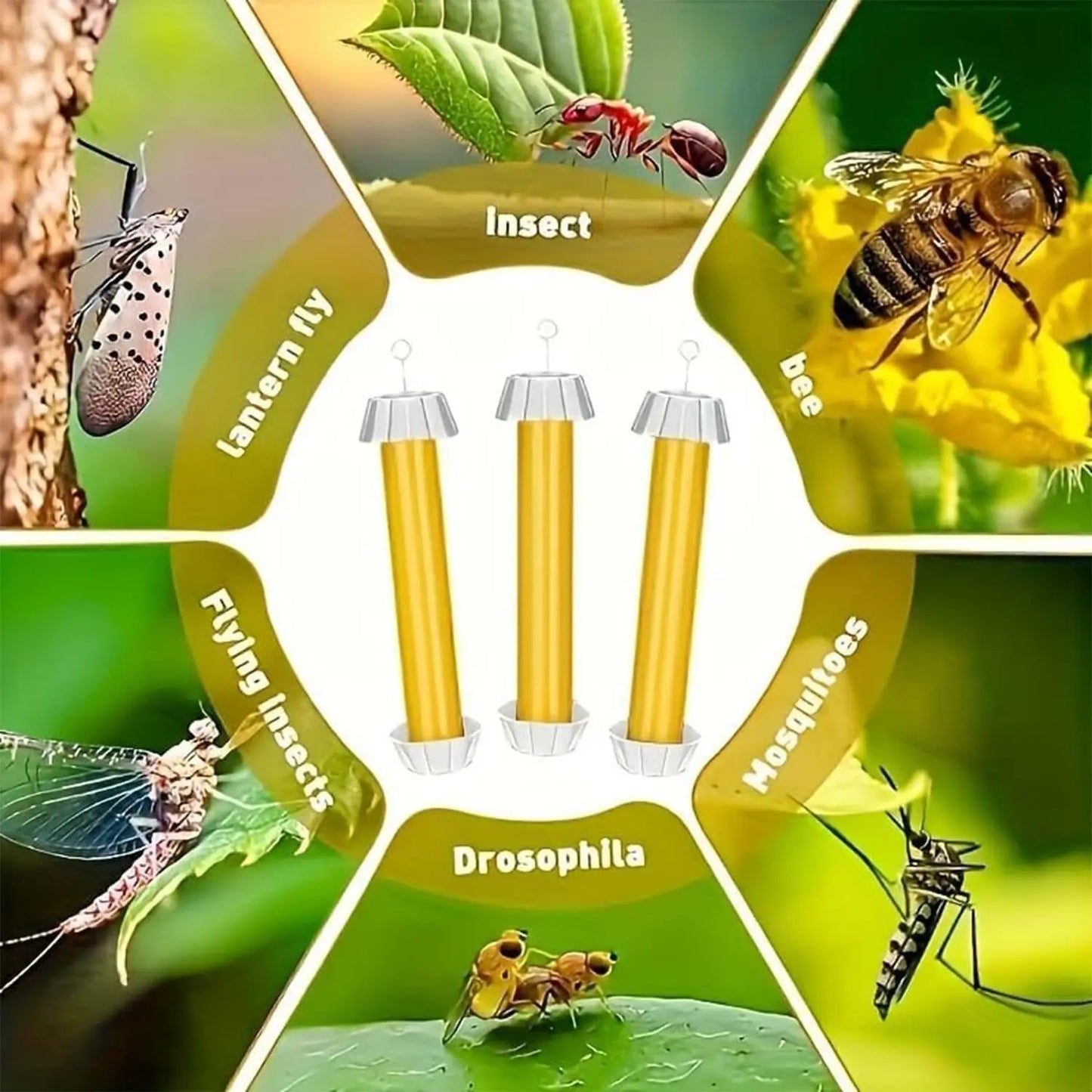 3-Pack Ultra-Adhesive Hanging Fly Traps, Garden Orchard Pest Control Sticks, Indoor Outdoor Use, Effective Fruit Fly Management