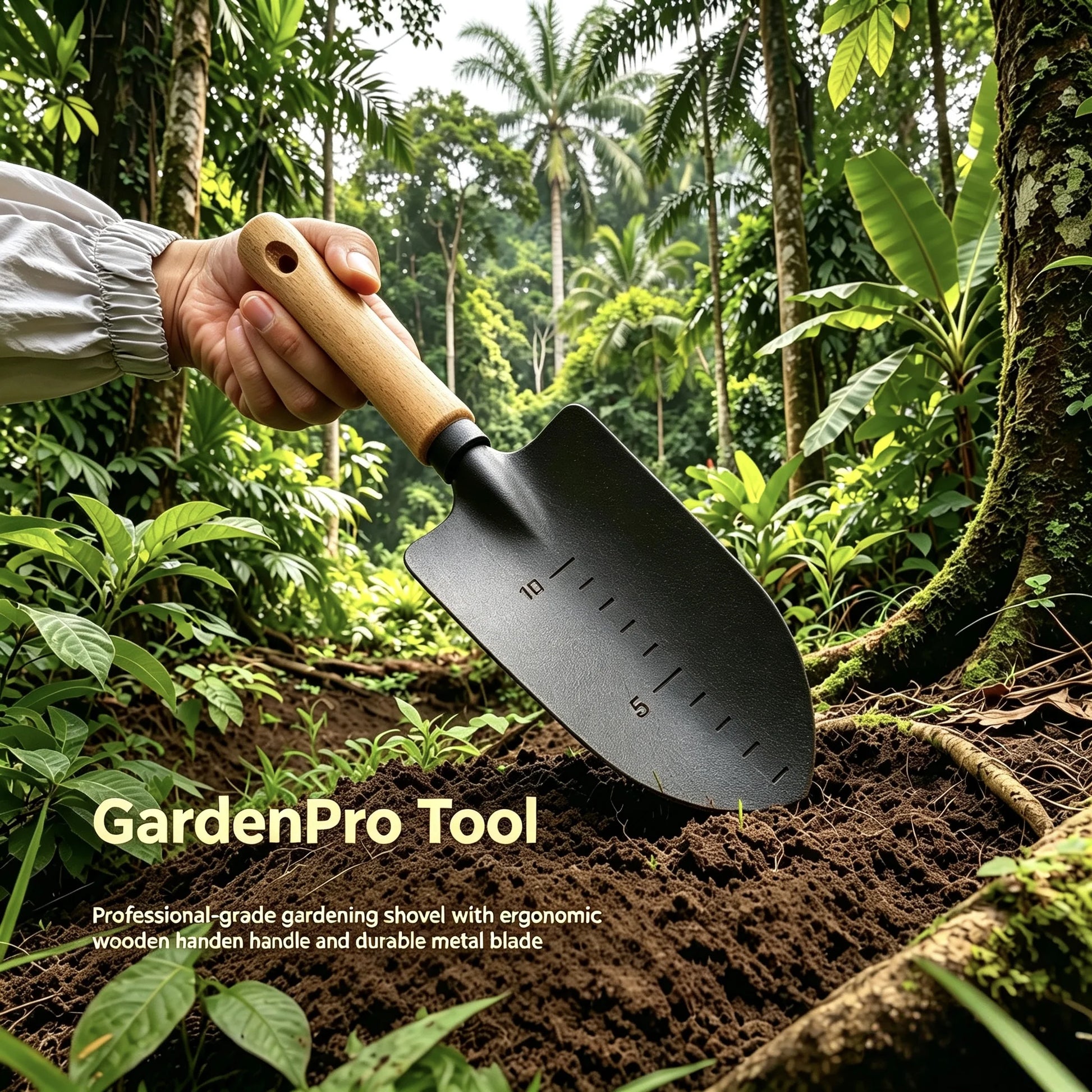 3 Piece Garden Tools Gift Minimalism Gardening Tool Set with Wood Handle, Succulent Plant Transplant Trowel, 3 Pieces Include 1 Narrow Trowel,1 Wide Trowel and 1 Garden Rake