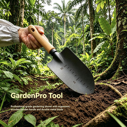 3 Piece Garden Tools Gift Minimalism Gardening Tool Set with Wood Handle, Succulent Plant Transplant Trowel, 3 Pieces Include 1 Narrow Trowel,1 Wide Trowel and 1 Garden Rake