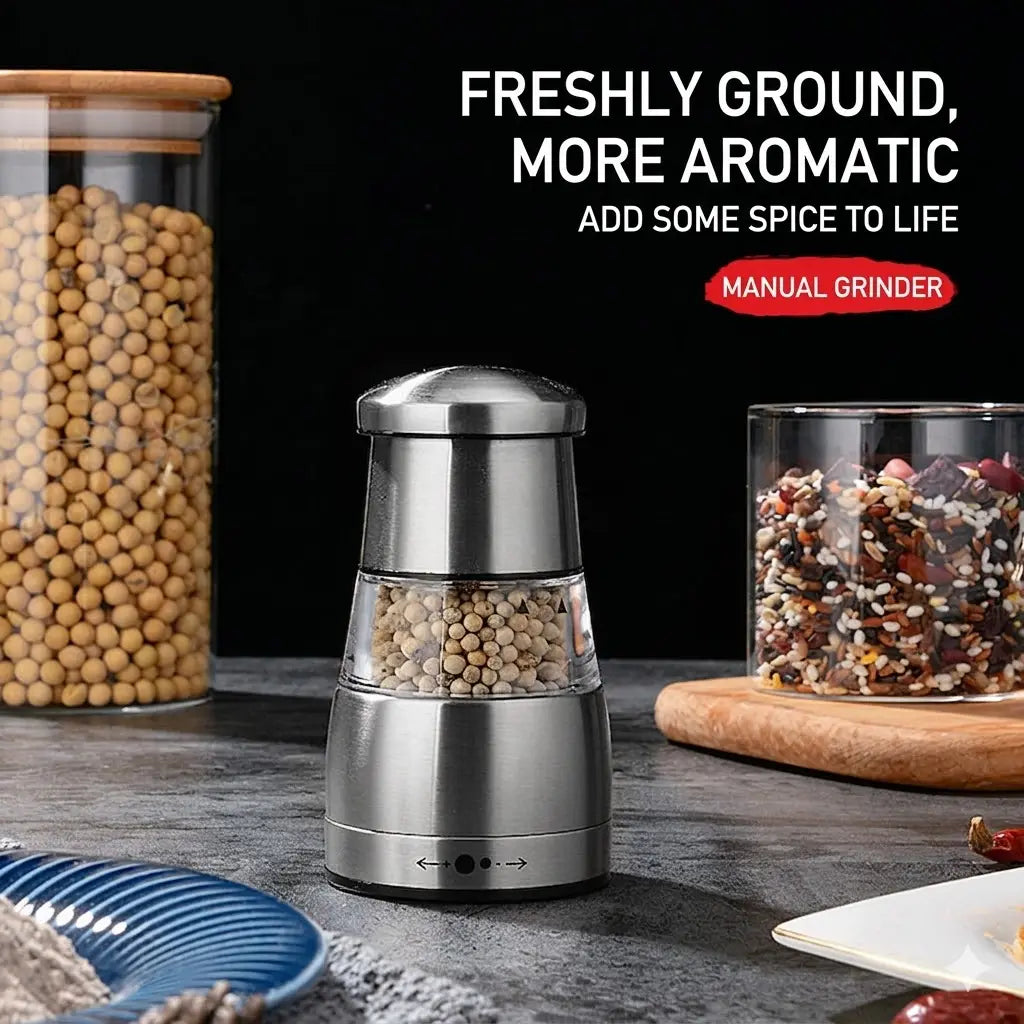 Stainless Steel Manual Pepper Grinder with Adjustable Coarseness - Premium Spice Mill for Home Cooking