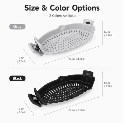 Silicone Clip-On Colander Pot Strainer for Pots Pans Bowls, Pasta Vegetable Clip-On Drainer Kitchen Strainer Tools
