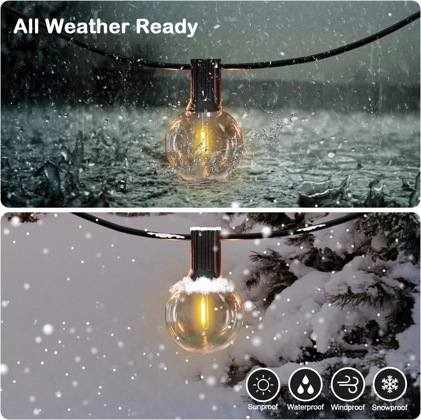 50FT LED G40 Globe String Lights with 50+2 Dimmable Edison Bulbs | Shatterproof Outdoor Patio String Lights, Backyard Hanging Bistro Light Waterproof for Balcony Party Wedding Market Cafe