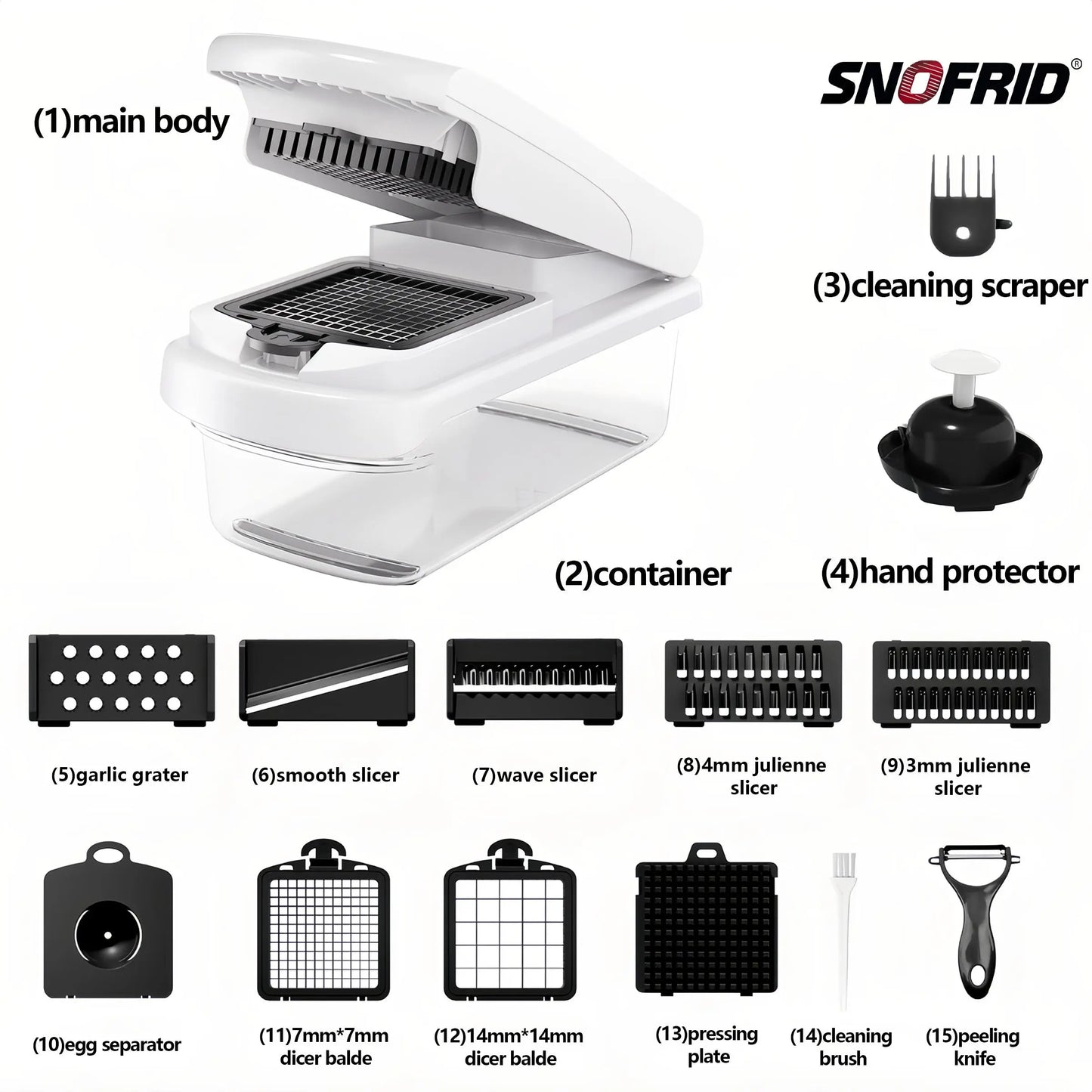 【Dealsforyoudays】Snofrid Vegetable Chopper,15-In-1 Multifunctional Food Chopper,Professional Onion Chopper with 8 Blades,Vegetable Cutter with Container for Salad,Potato,Carrot,And Garlic; Essential Kitchen Tool