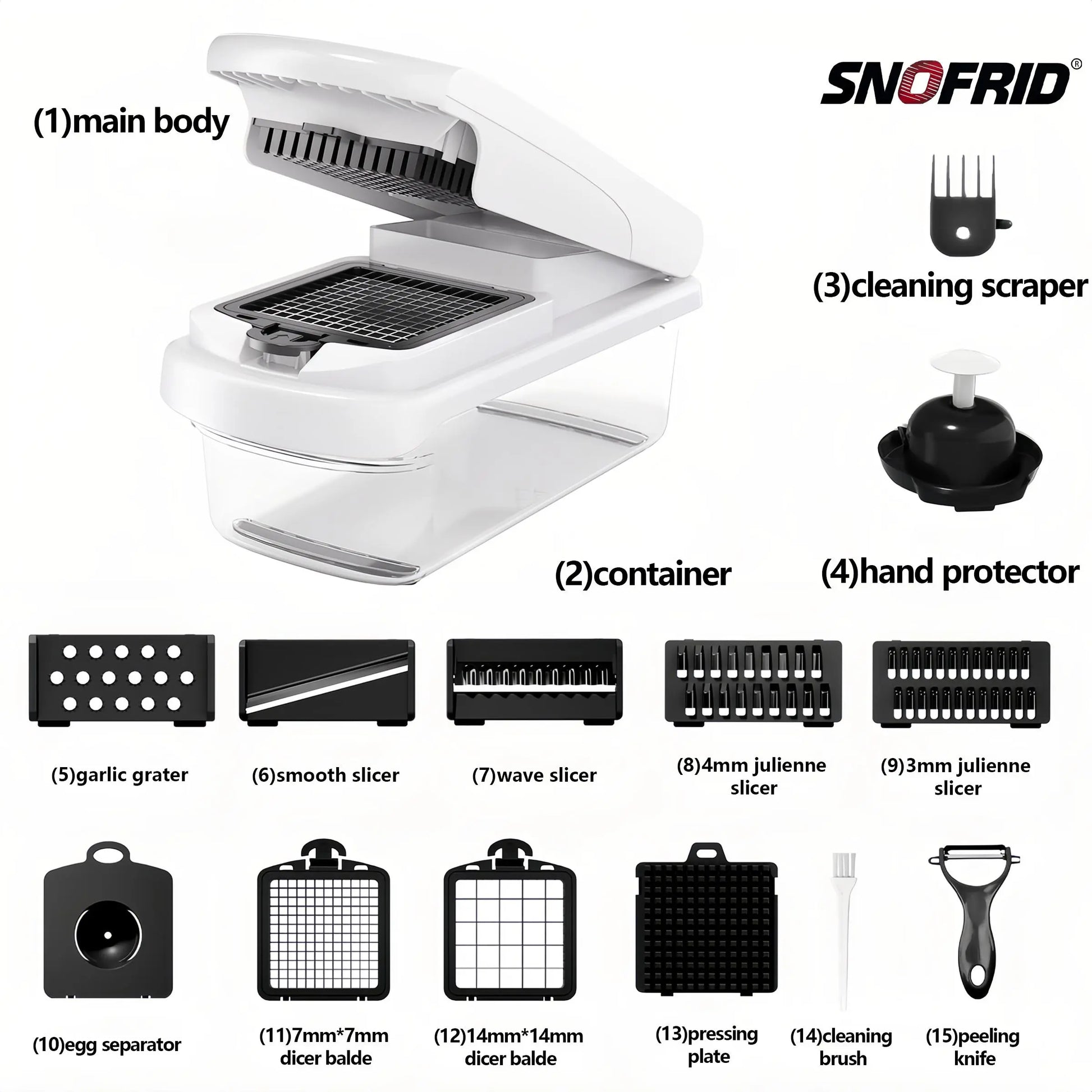 【Dealsforyoudays】Snofrid Vegetable Chopper,15-In-1 Multifunctional Food Chopper,Professional Onion Chopper with 8 Blades,Vegetable Cutter with Container for Salad,Potato,Carrot,And Garlic; Essential Kitchen Tool
