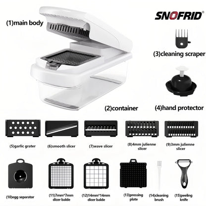【Dealsforyoudays】Snofrid Vegetable Chopper,15-In-1 Multifunctional Food Chopper,Professional Onion Chopper with 8 Blades,Vegetable Cutter with Container for Salad,Potato,Carrot,And Garlic; Essential Kitchen Tool