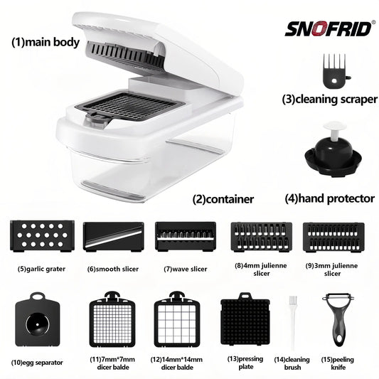 【Dealsforyoudays】Snofrid Vegetable Chopper,15-In-1 Multifunctional Food Chopper,Professional Onion Chopper with 8 Blades,Vegetable Cutter with Container for Salad,Potato,Carrot,And Garlic; Essential Kitchen Tool