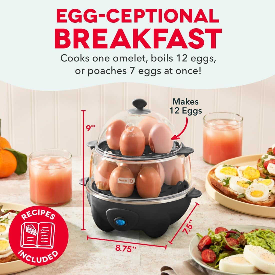 Deluxe Egg Cooker, 12 Hard Boiled Eggs, Black | Electric Double Decker Egg Poacher, Steamer & Omelette Maker Machine, Soft or Poached Eggs, Auto Shut-Off, Bpa-Free
