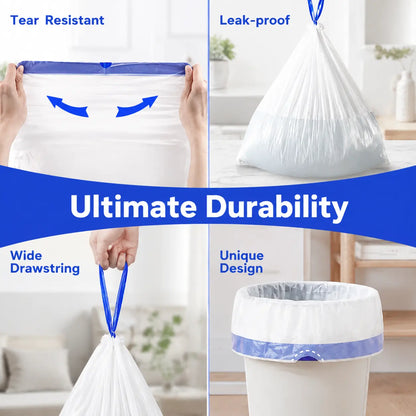 4-Gal Medium Drawstring Trash Bags, Thick Stretchy Leak-Proof Polyethylene Garbage Bags for Home & Office Trash Cans, 50-Count Pack