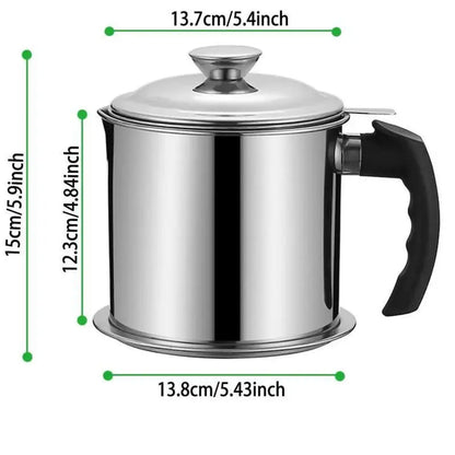 Modern Stainless Steel Oil Dispenser with Tray and Lid, Includes Filter - Versatile Bacon Grease Container and Cooking Oil Can for Kitchen Use